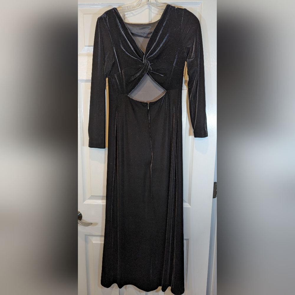 Ever Beauty black velvet long maxi bodycone dress w/open back whimsigoth size 6